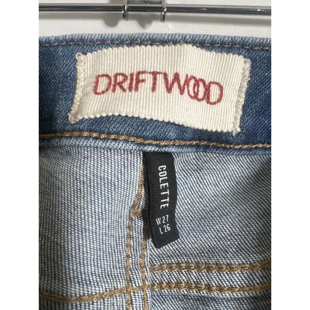 Driftwood Colette Jeans Womens 27x26 Crop Stretch Denim Floral Embroidery Cuffs - Picture 9 of 10